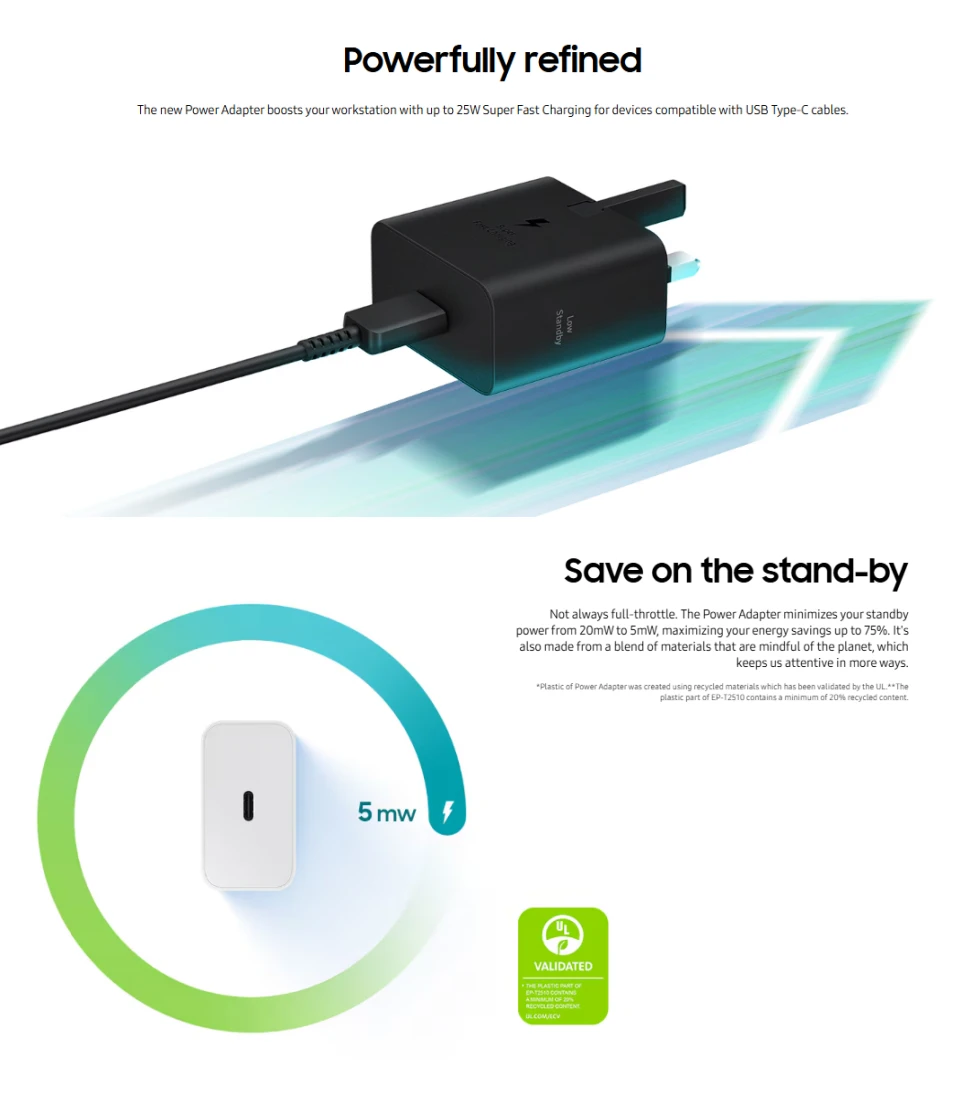 Samsung 25W USB-C Travel Adapter Official UK 3-Pin Charger for Fast Charging Smartphones and Tablets