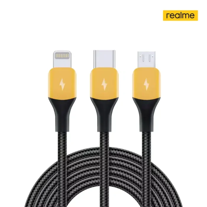 Realme 3 in 1 PET Weave Type C Lightning Micro USB Cable 1