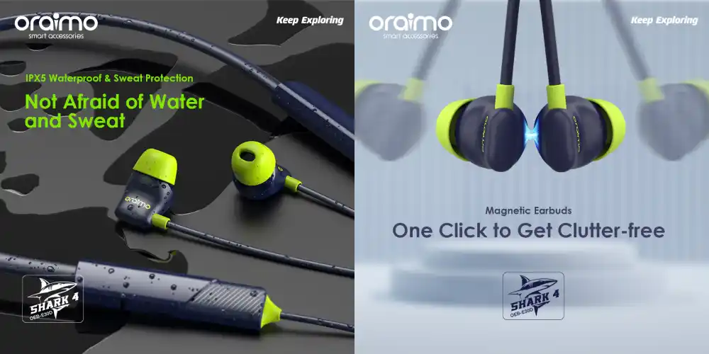 Oraimo Neckband Wireless Headphones - Blue - OEB-E30D : Oraimo
