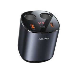 USAMS US-CC151 C28 245W 3 Ports + Dual Cigarette Lighters Digital Display Fast Car Charger
