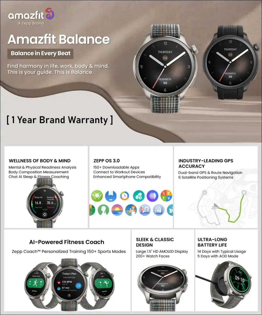  Amazfit Balance Smart Watch with AI Fitness Coach