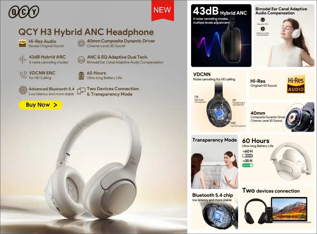 Qcy H3 43db Hybrid Anc Wireless Headphones - Best Price