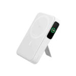 Anker A1654 MagGo 10000mAh Qi2 magnetic power bank in white with smart display and foldable stand