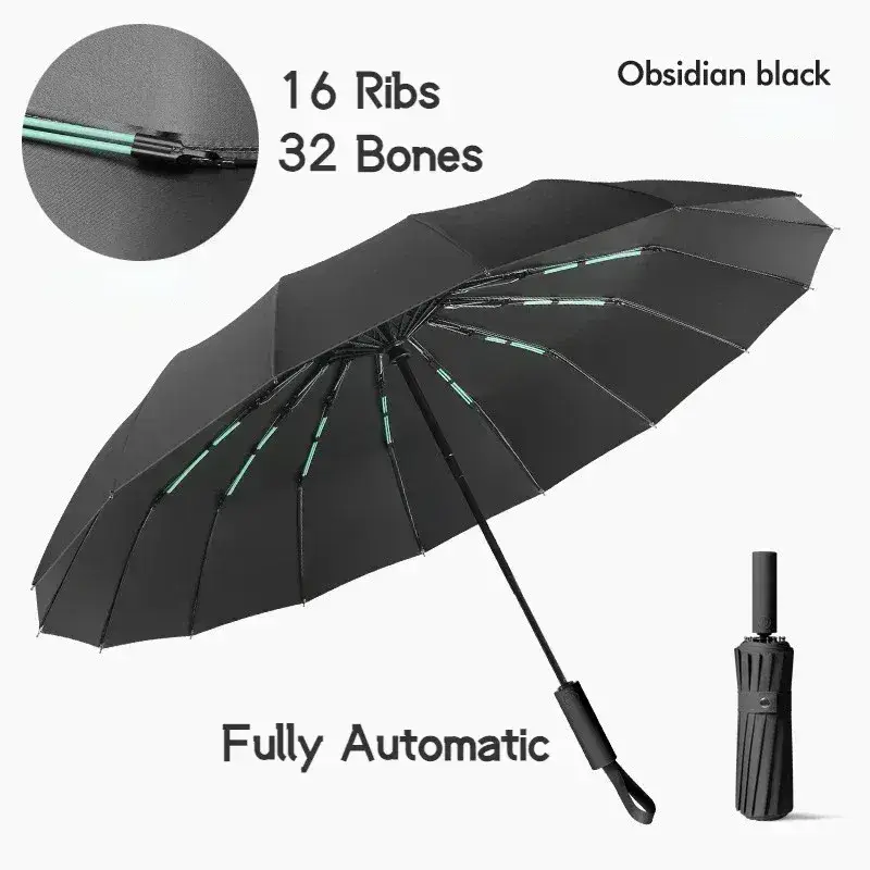 Fully Automatic 16 Rib Strong Wind Resistant Folding Umbrella