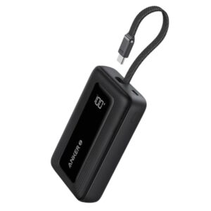 Anker A1688 Zolo 30W 10000mAh Power Bank with built-in USB-C cable for fast, convenient charging anytime, anywhere.