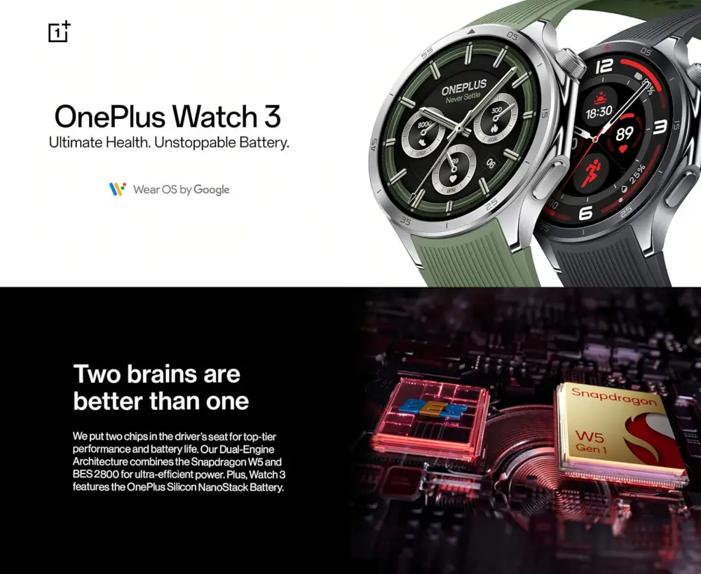 OnePlus Watch 3 46mm AMOLED Display Smartwatch with Wear OS and Premium Design