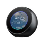 Amazon Echo Spot 1st Gen Alexa Smart Clock in Black showing weather and alarm