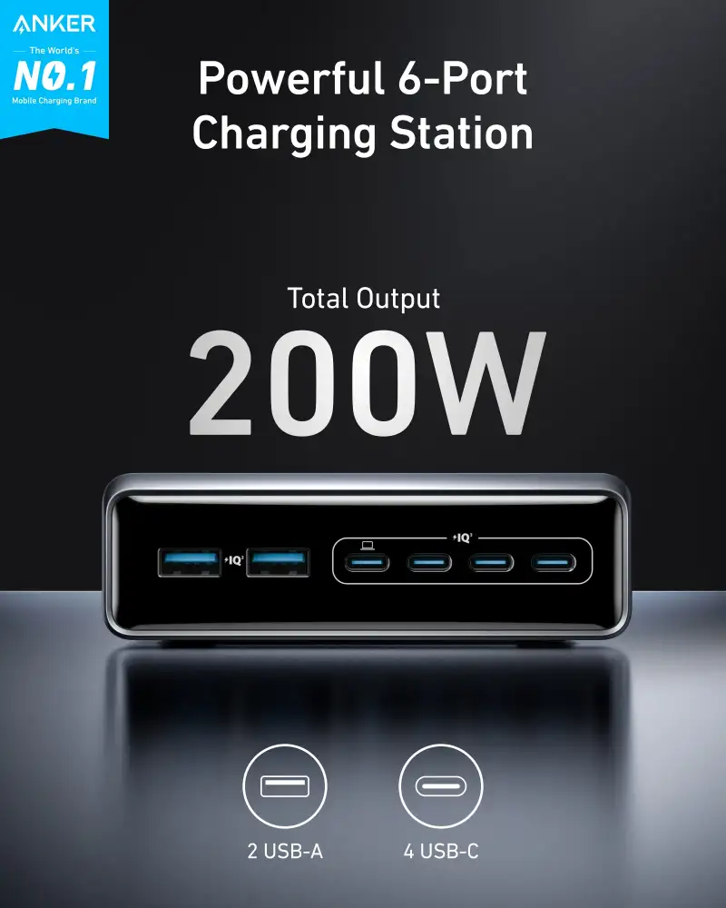 Anker Prime 200W 6-Port GaN Charging Station (A2683) Anker Prime 200W GaN Charger A2683 6-Port Charging Station