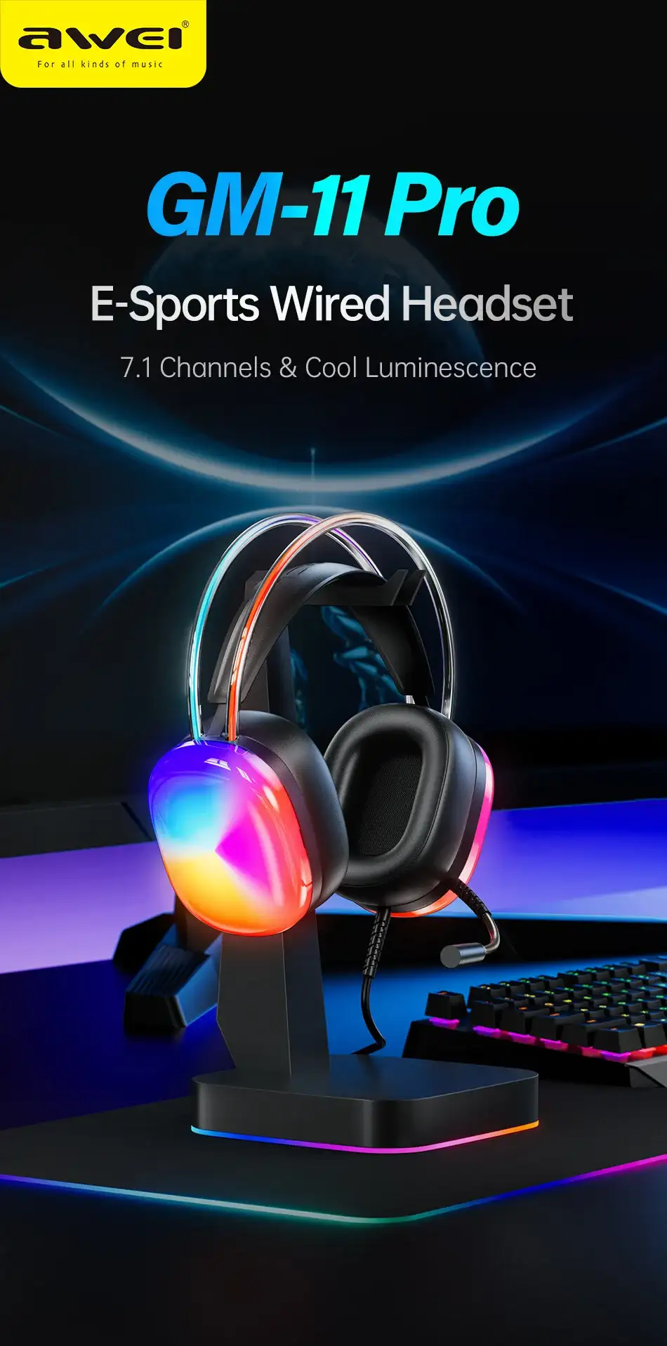 Awei GM11 Pro Gaming Headphone With RGB