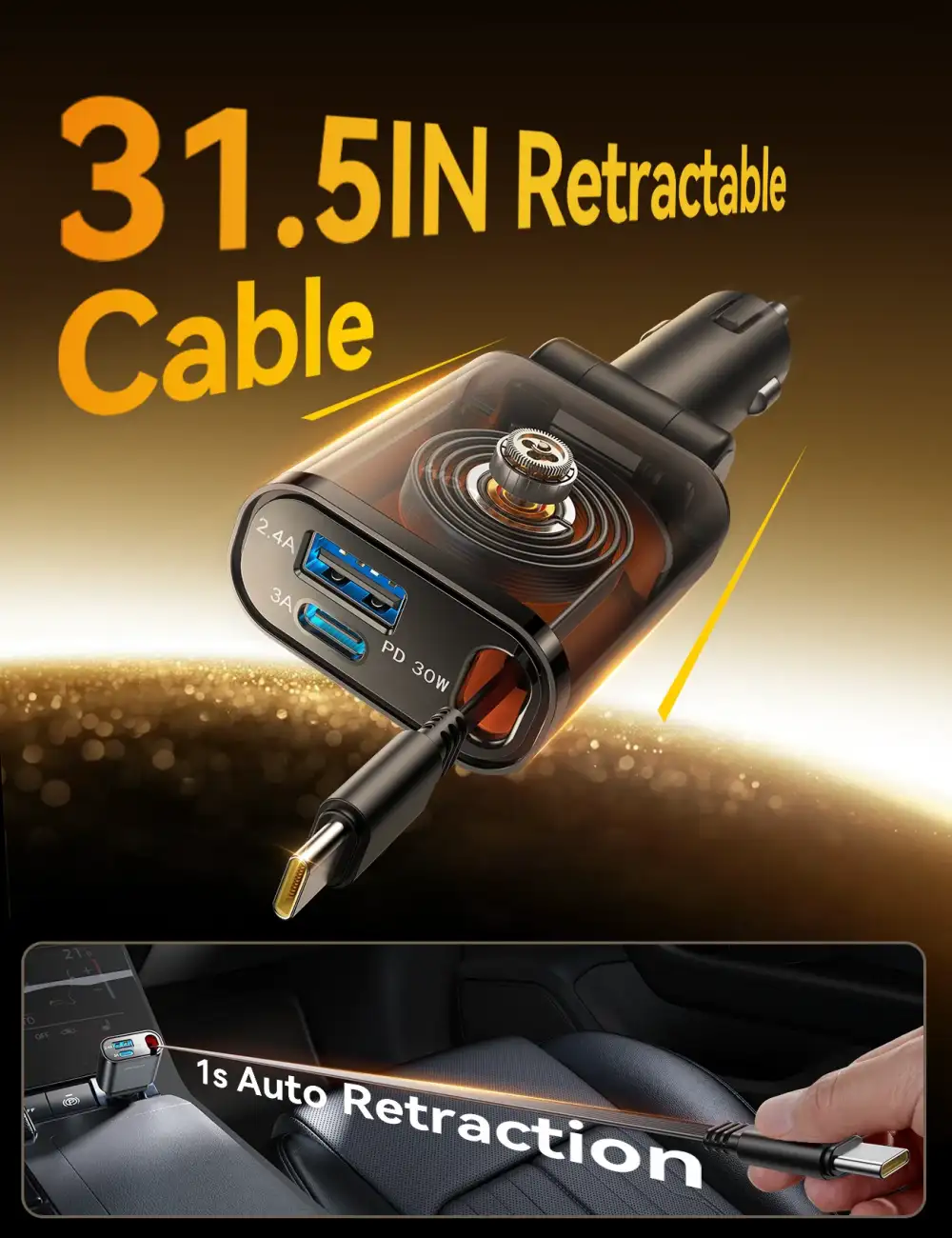 JOYROOM JR CCL07 3 in 1 Retractable Car Charger