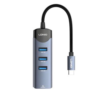 LDNIO DS-144UC 4-in-1 USB/Type-C Hub with RJ45 Network LAN Port