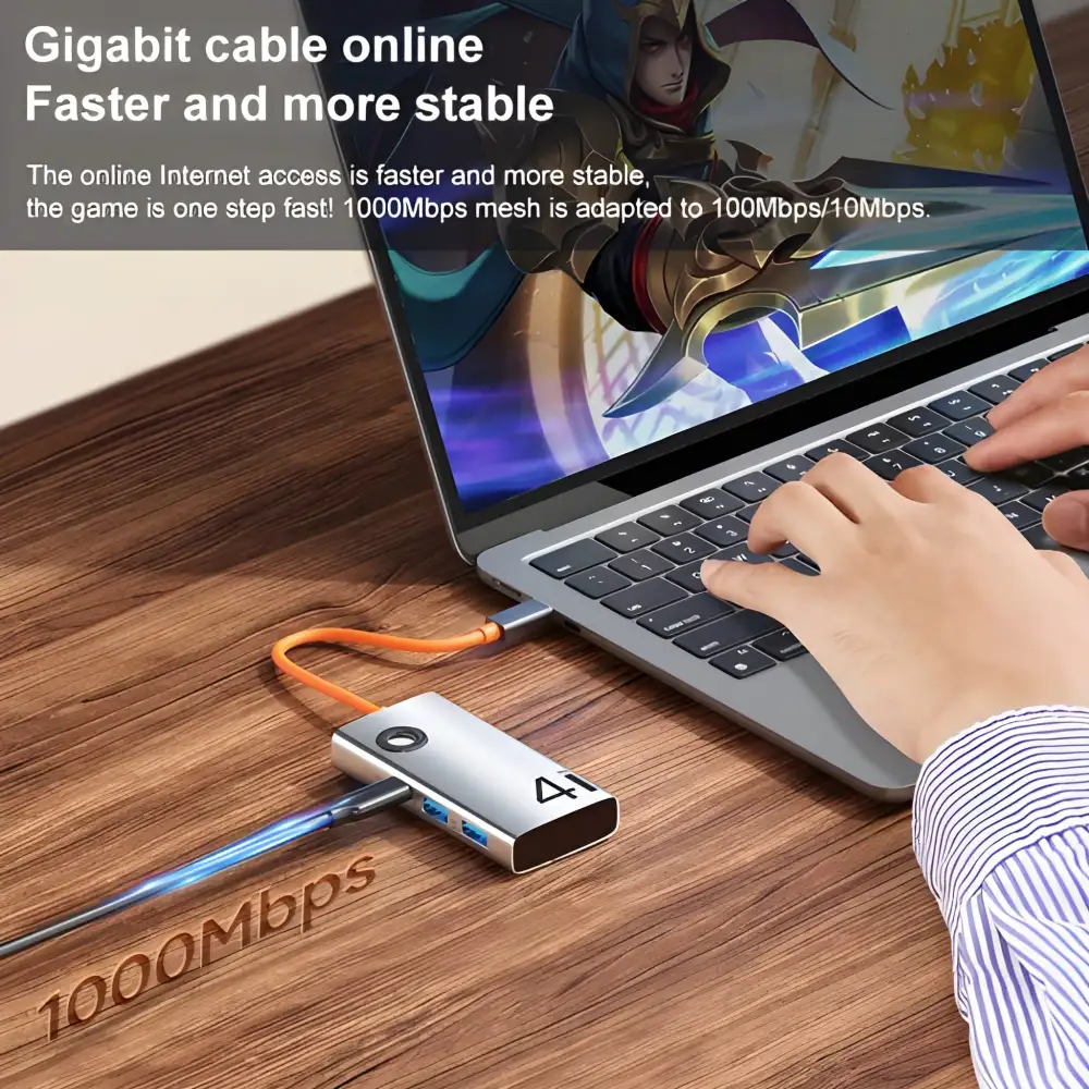 ROCK TR26 4 in 1 Type-C to USB 3.0×3+RJ45 Portable Multifunctional HUB Docking Station