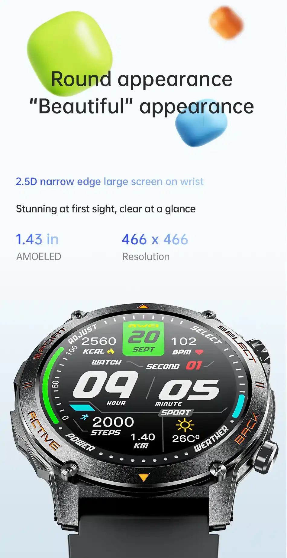 Stay active and connected with the AWEI H52 Smart Watch, featuring heart rate monitoring, step counting, and sleep tracking.