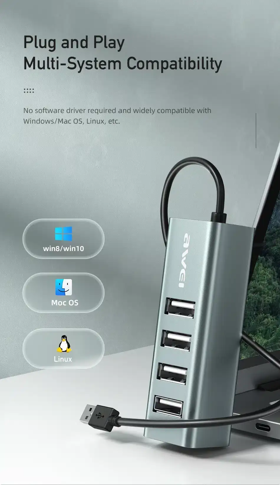 Compact USB extender hub for multiple device use