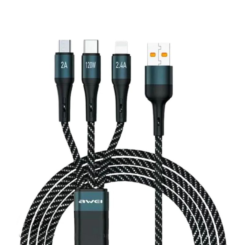 Awei CL-972 120W 3 In 1Fast Charging Cable Awei CL972 120W 3 In 1Fast Charging Cable - Image 1