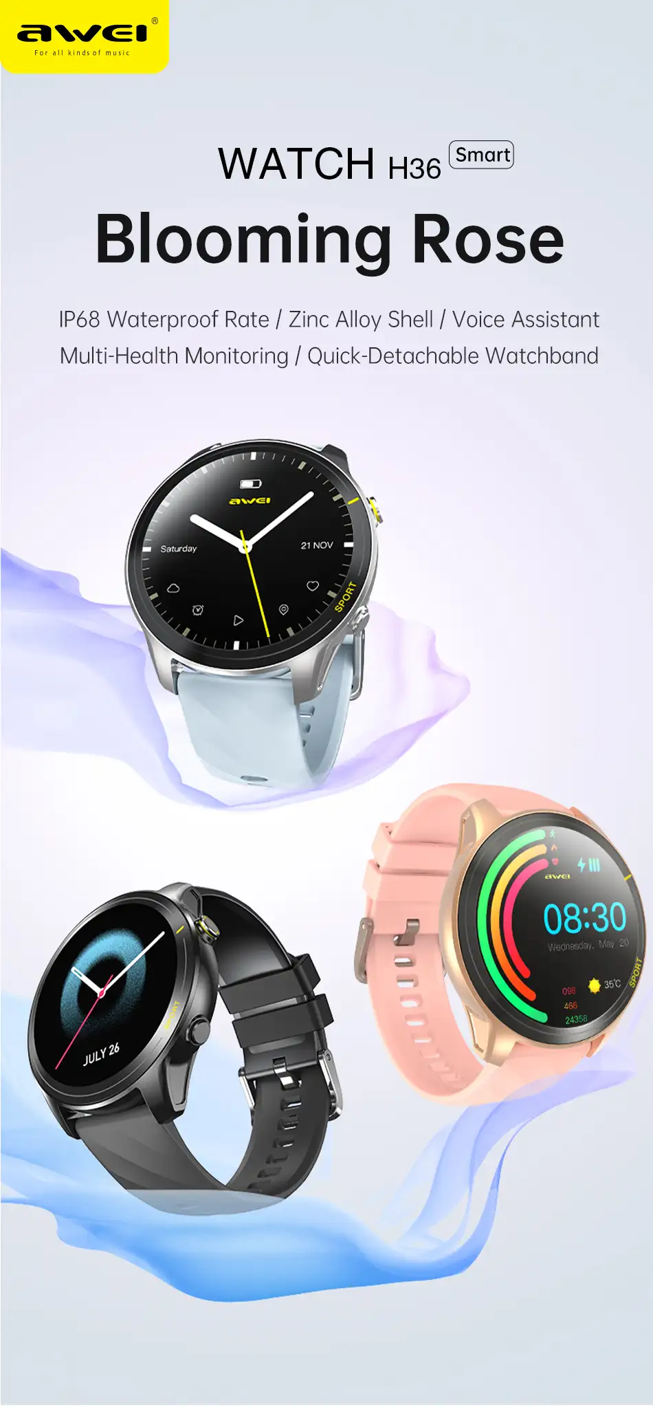 Awei H36 rugged outdoor smartwatch with HD display