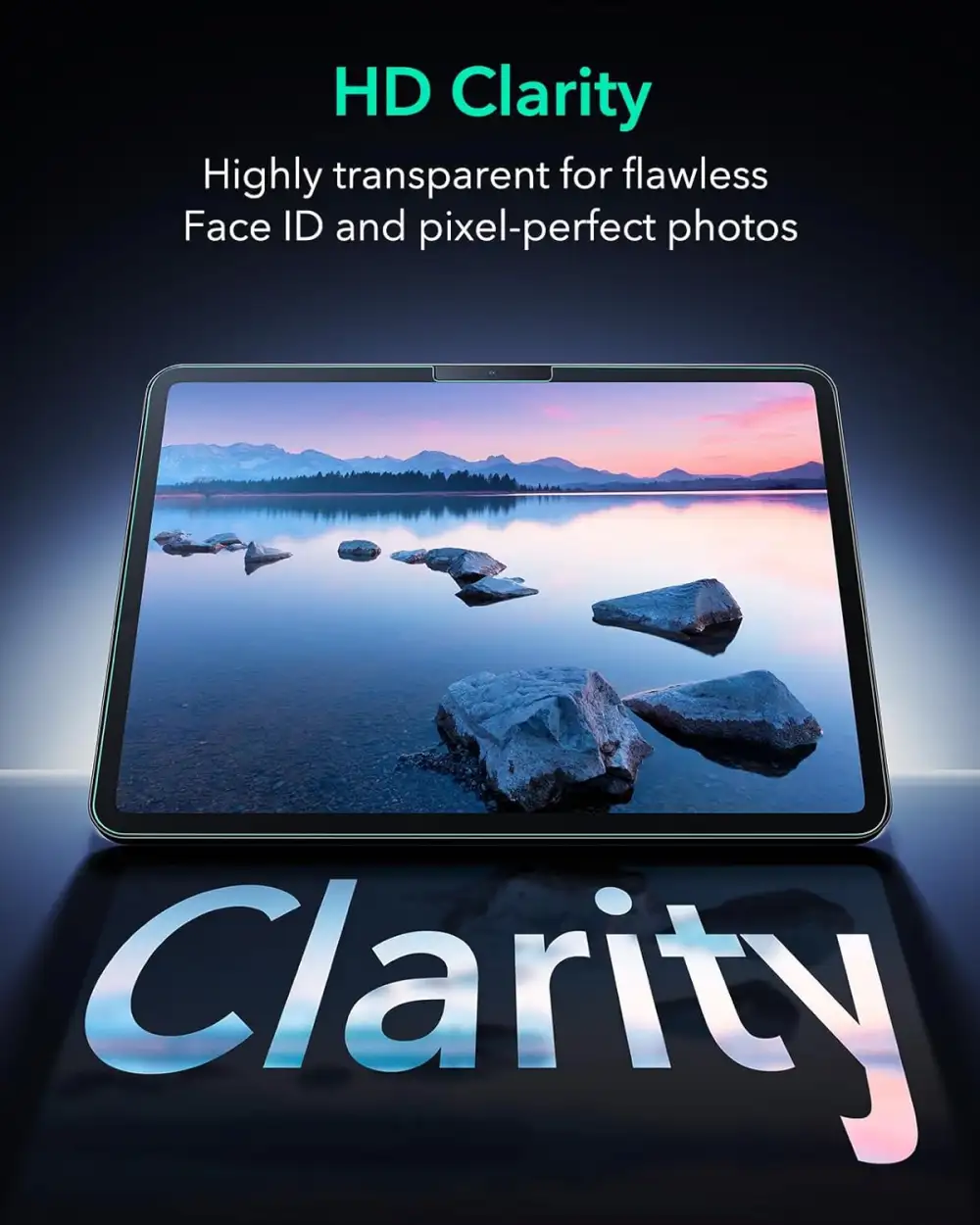 Close-up of ESR Armorite glass protector showing ultra-slim and scratch-resistant design.