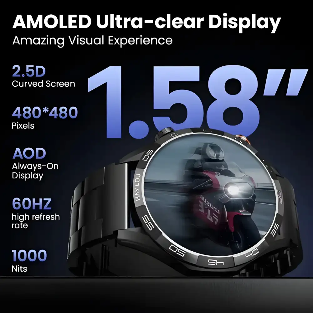 Close-up of HAYLOU Solar 5 highlighting premium metallic body and silicone strap design.