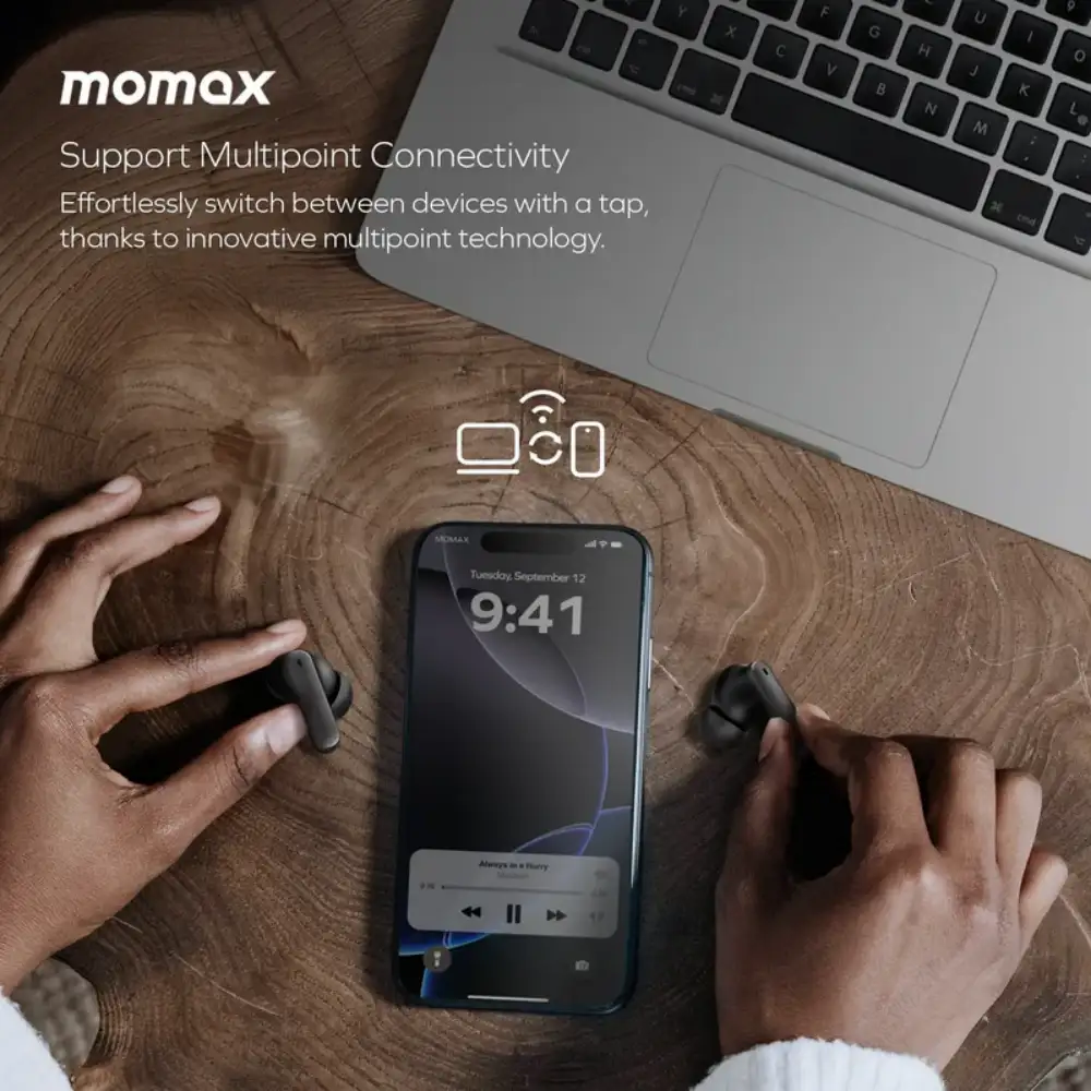 Premium Momax buds with stable Bluetooth connection