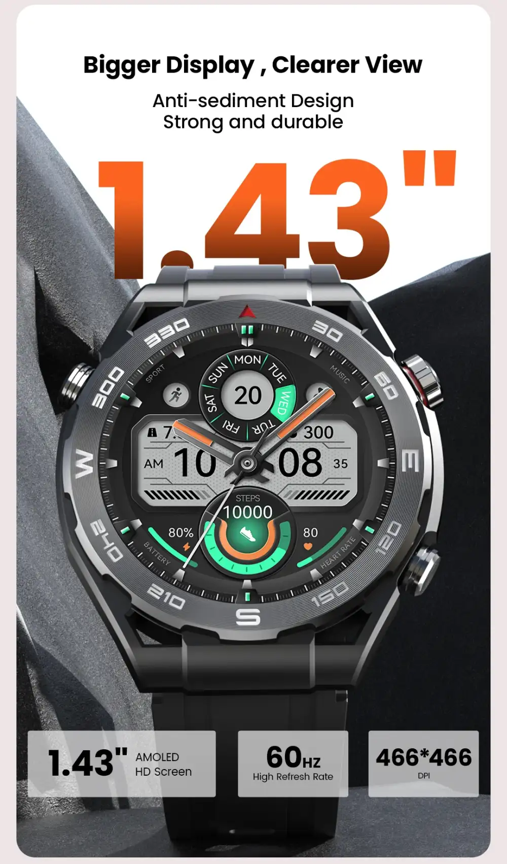 A flat-lay setup featuring the watch, magnetic charger