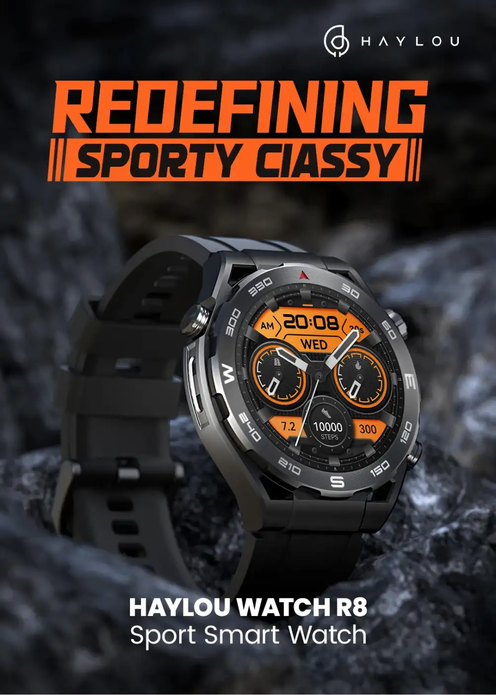 A crisp close-up of the Haylou R8 Smart Watch showcasing its vibrant AMOLED display