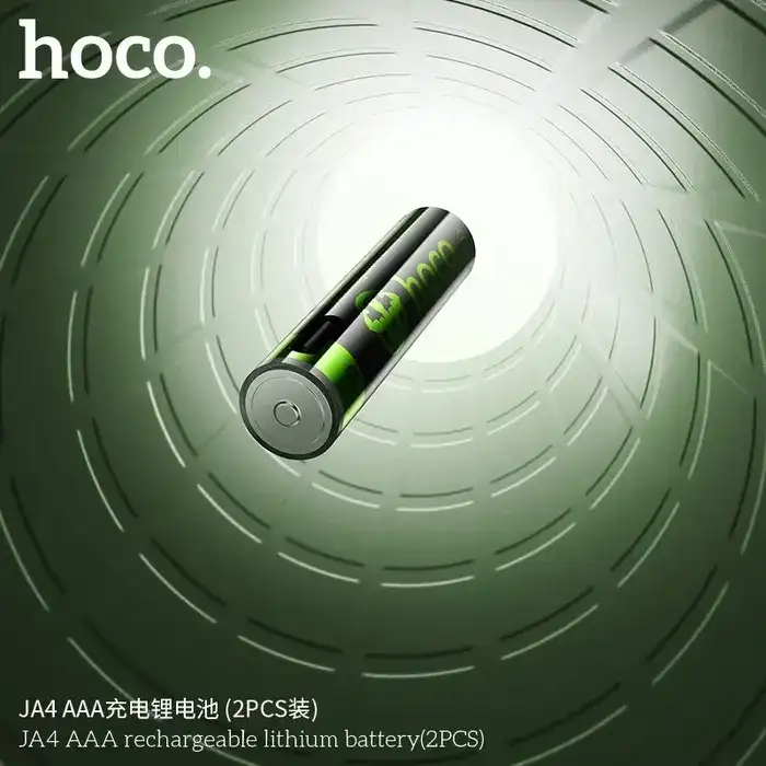 A clear studio shot of the Hoco JA4 AAA rechargeable lithium batteries (2PCS),