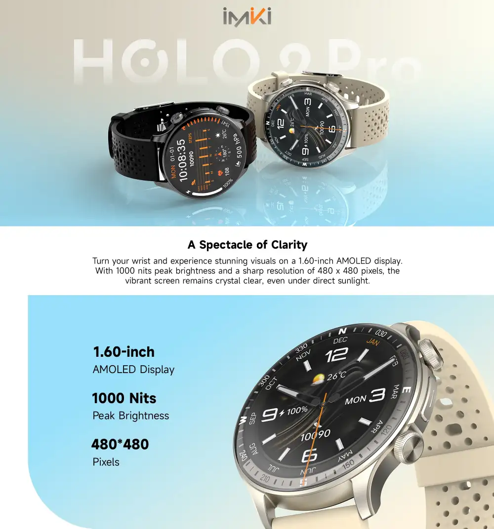 A clean studio shot of the Imilab IMIKI HOLO 2 Pro Smart Watch