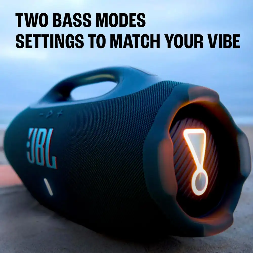 A bold close-up of the JBL Boombox 4,