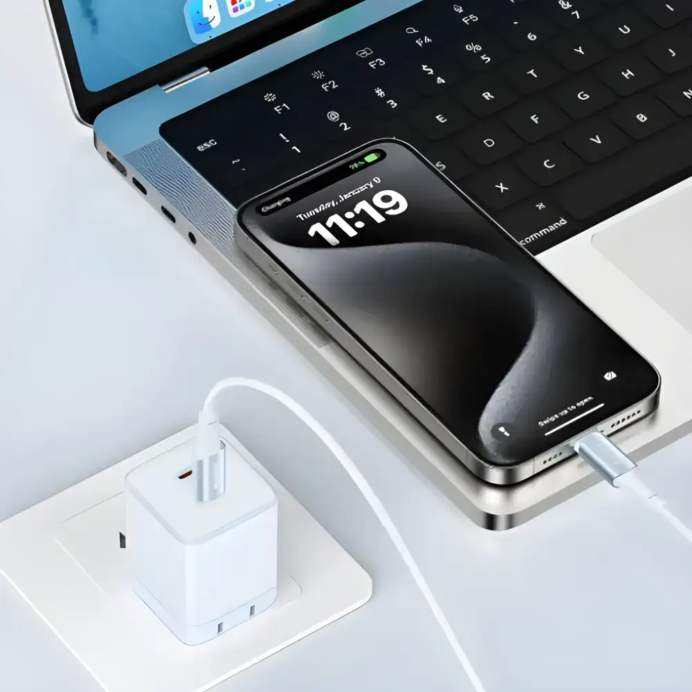 A clean white Maxco MC20CC 67W GaN fast charger