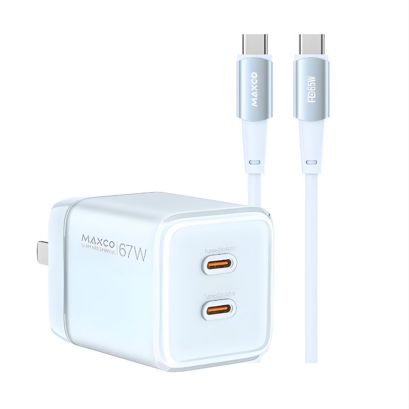 Maxco MC20CC 67W GaN Fast Charger with Dual Type-C PD3.0 Ports and 1.5m Type-C Cable White Maxco MC20CC 67W GaN Fast Charger with Dual Type-C PD