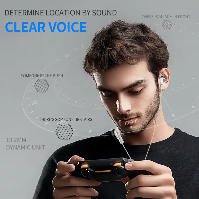 A flat-lay layout featuring the earphones,