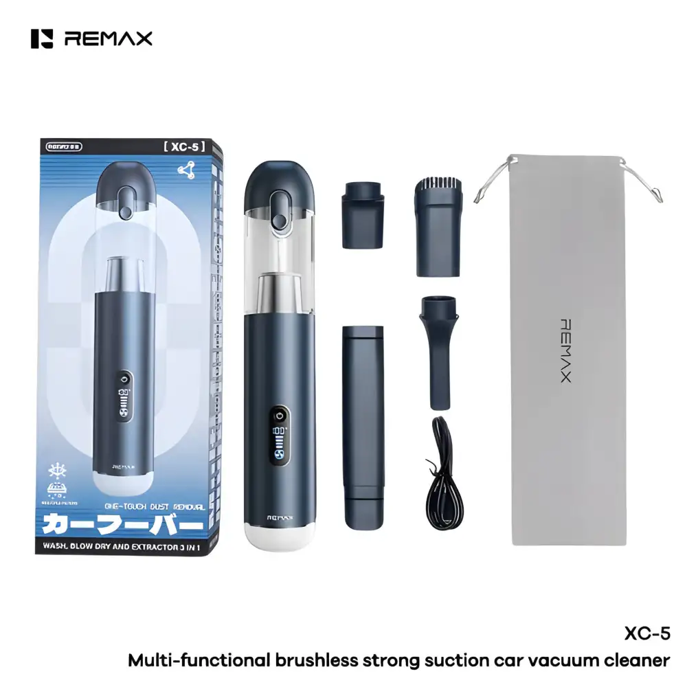A clean studio shot of the Remax XC-5 brushless car vacuum,