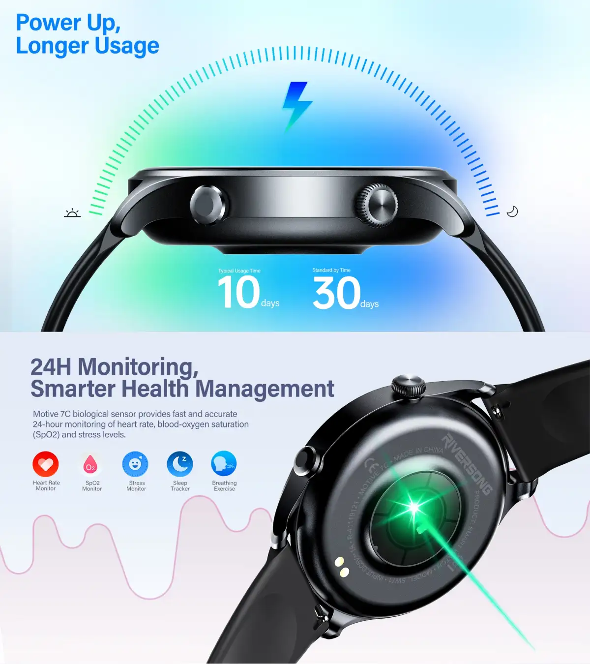 Lightweight 7C smart watch for daily fitness tracking