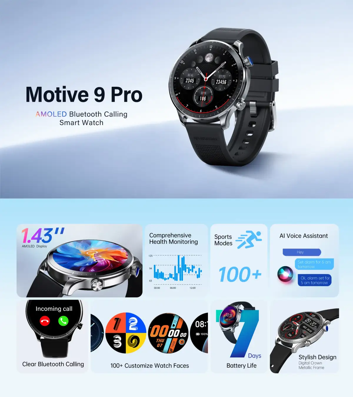 Riversong Motive 9 Pro smartwatch with vivid HD display