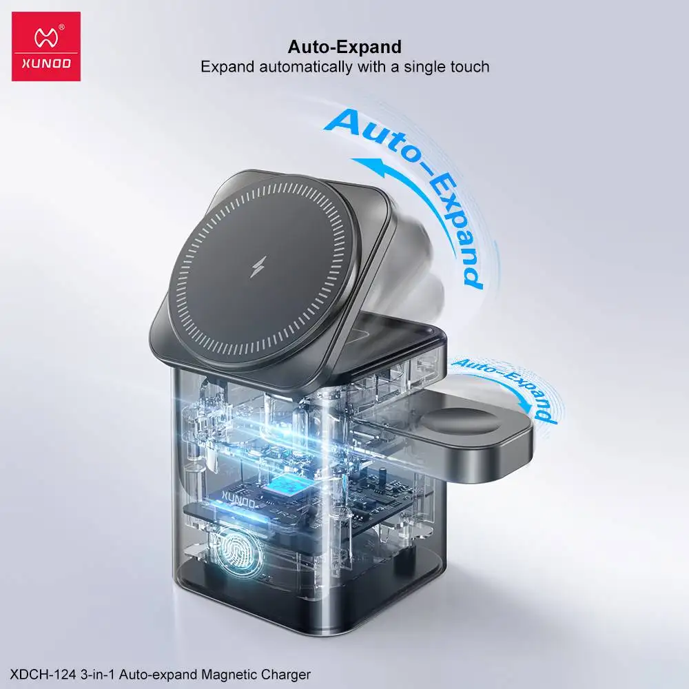 A lifestyle image showing the charger powering an iPhone,