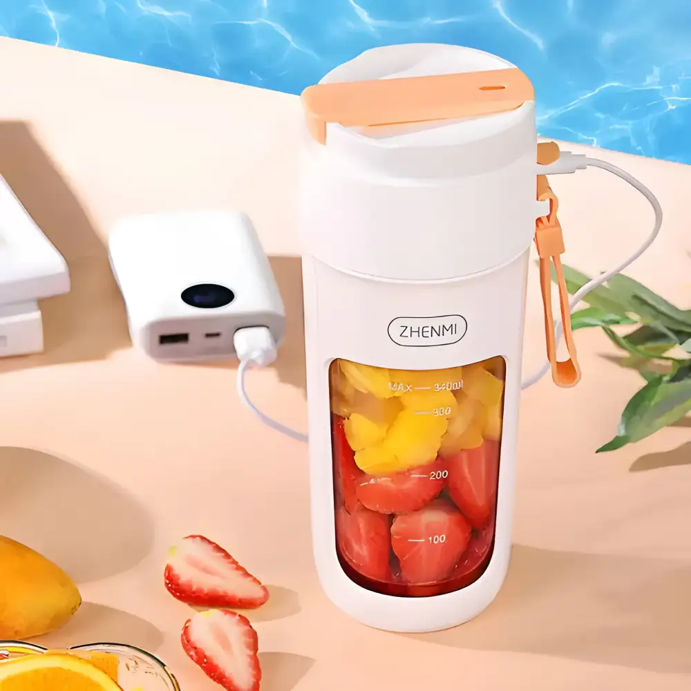A crisp studio close-up of the ZhenMi ZMGZ-J5 340ml portable rechargeable juicer blender,