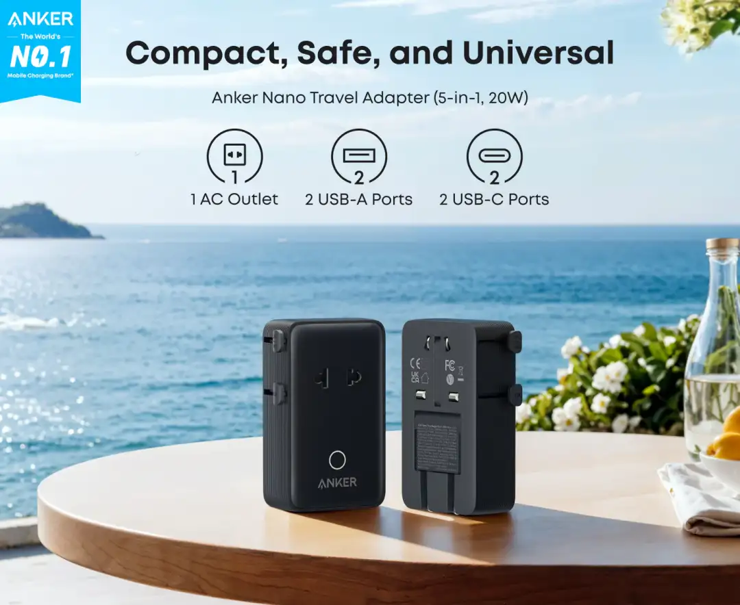 Anker Nano 5-in-1 20W universal travel adapter design