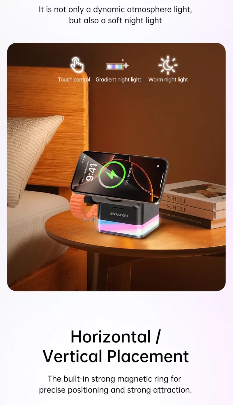 Awei W25 3 in 1 magnetic wireless desktop charger