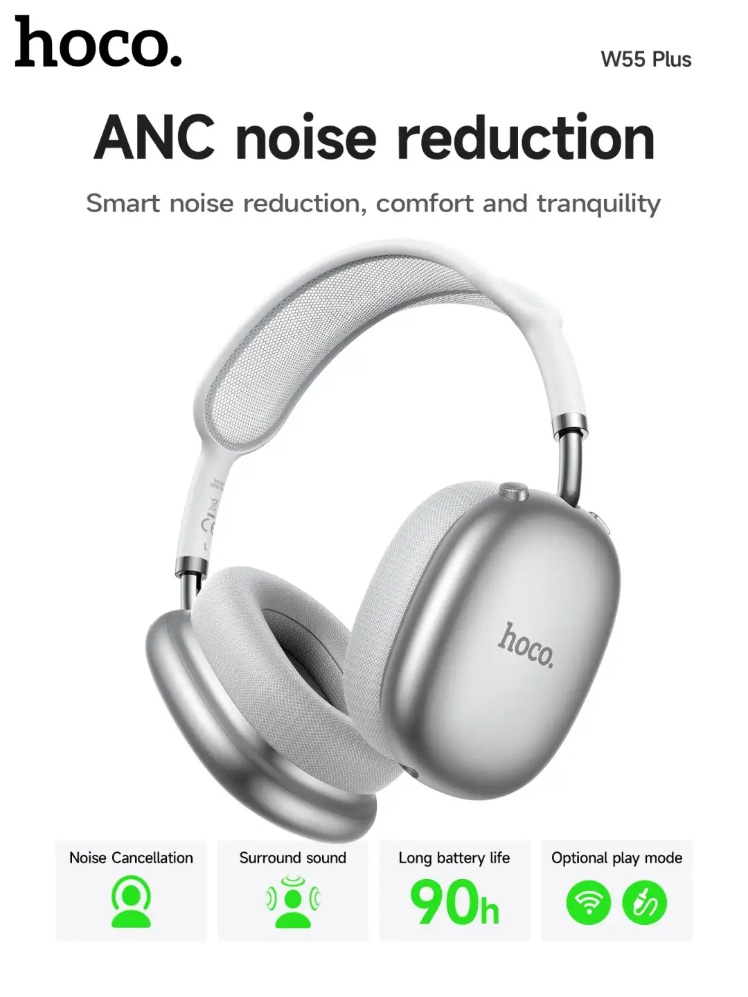 Hoco W55 Plus ANC headphone with 170H long usage