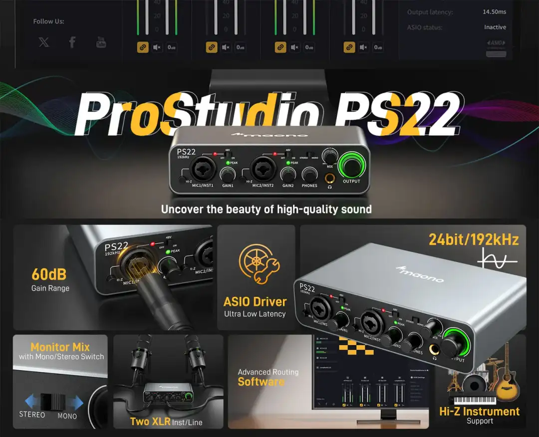 Maono PS22 Type-C audio interface for clear sound