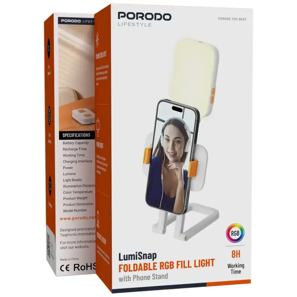 Porodo LumiSnap foldable RGB light with phone stand