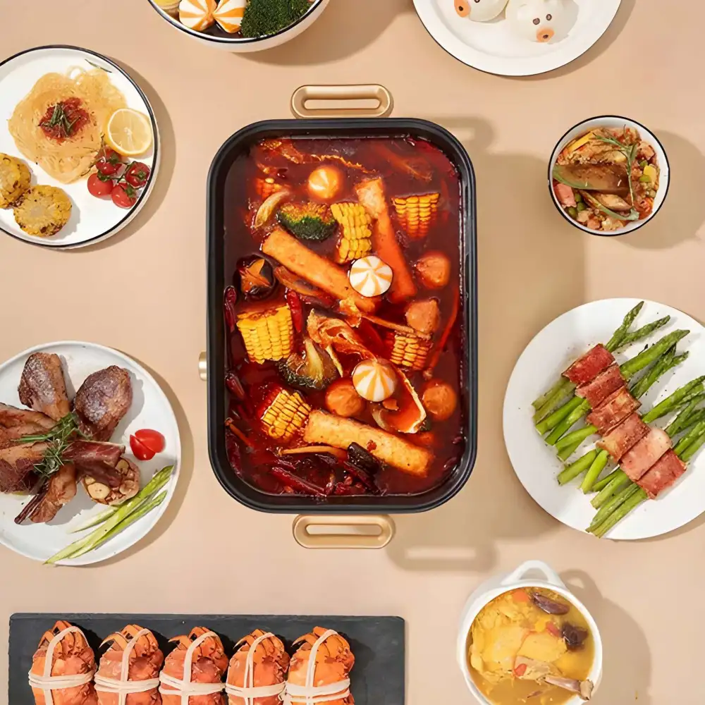 1500W power cooks meals fast with non-stick pan