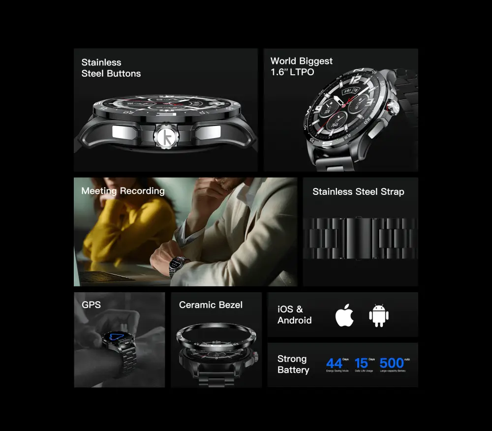Kieslect Actor Leading BT Calling Smart Watch Kieslect Smartwatch with Stainless Steel Design LTPO Display GPS Ceramic Bezel Strong Battery iOS Android Compatible