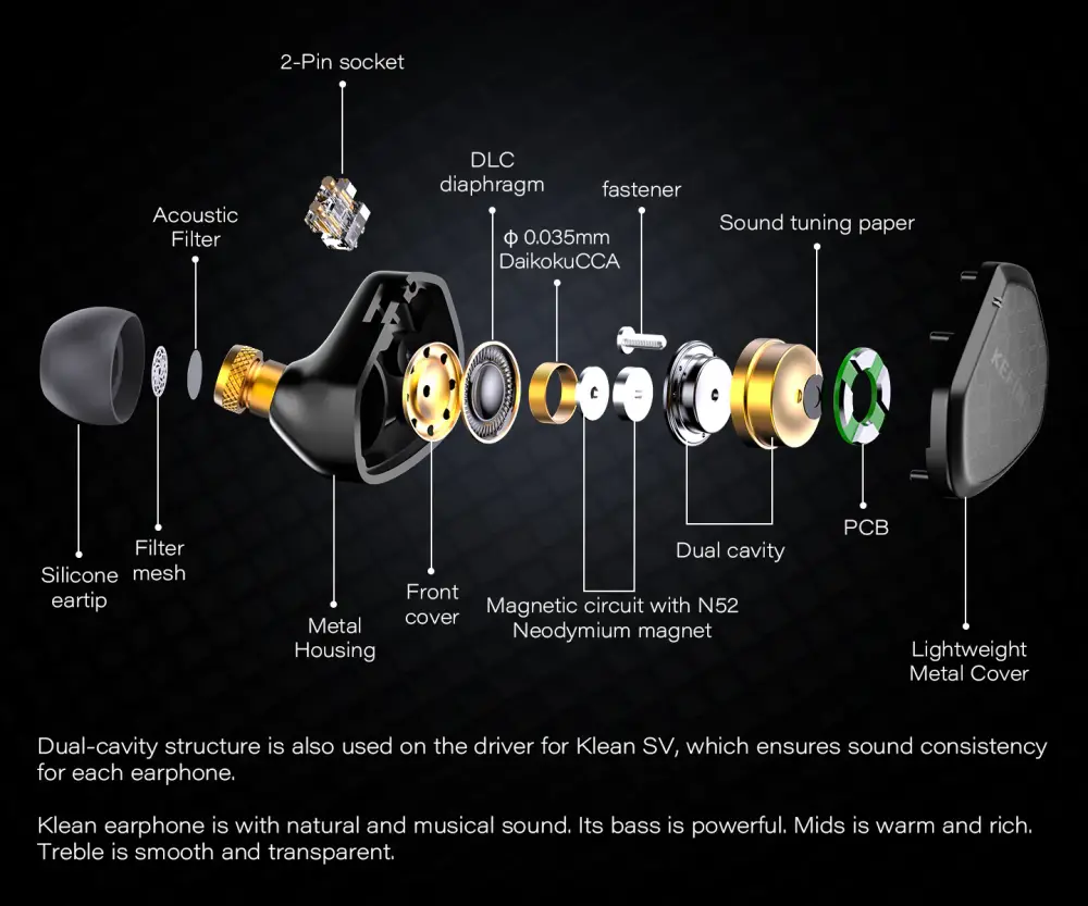 kefine klean sv 10mm dlc dynamic driver internal structure
