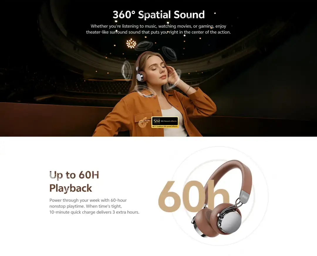 QCY Era 7 retro wireless over ear headphones lifestyle music listening design Bangladesh