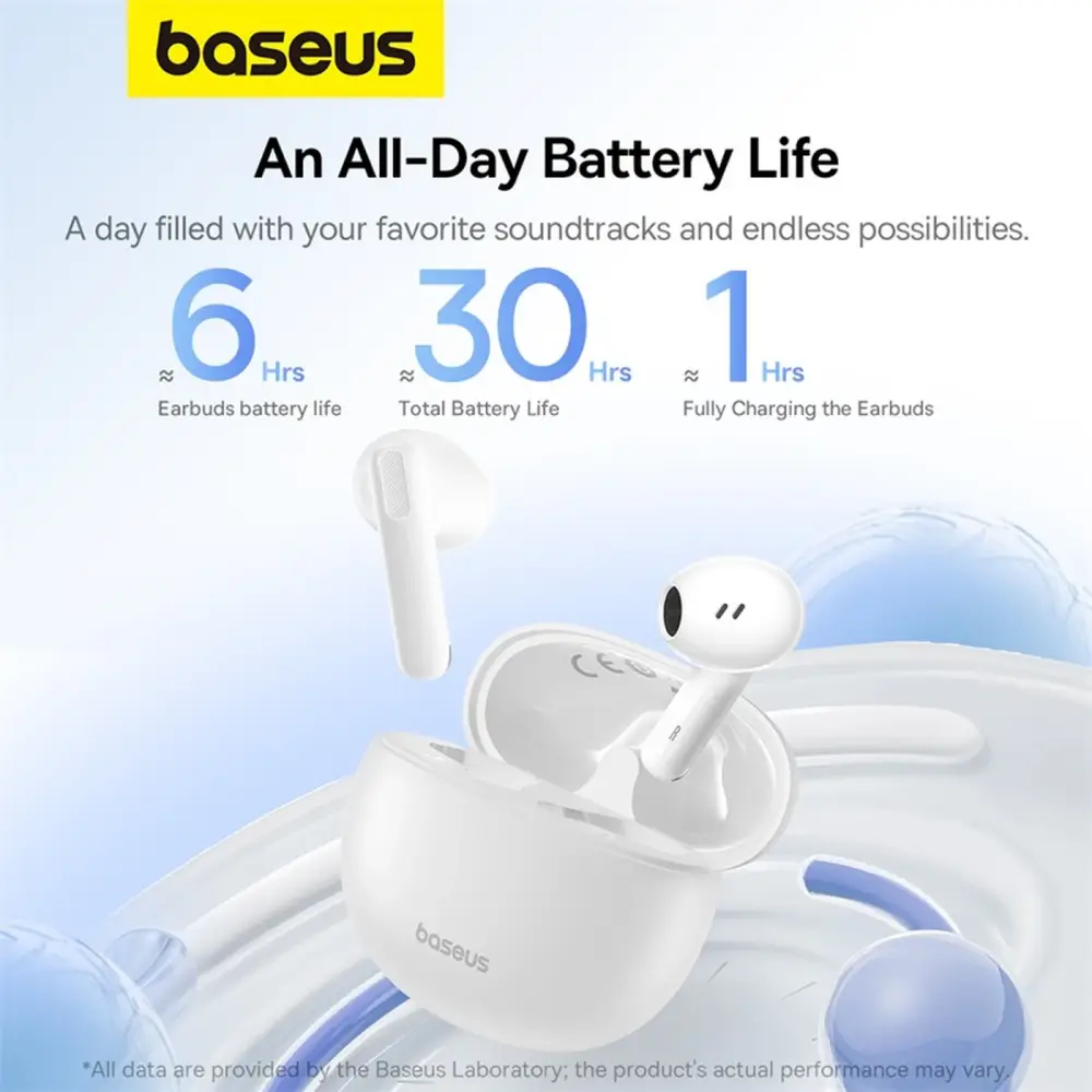 Baseus Bowie E12 TWS Bluetooth Earbuds Baseus Bowie E12 TWS earbuds with 30 hours battery life and fast charging case