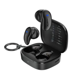 Belkin SoundForm Anywhere wireless earbuds front view with charging case