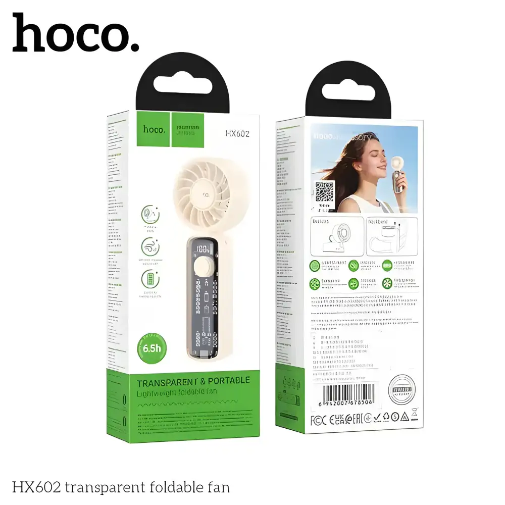 HOCO HX602 Portable Folding Fan HOCO HX602 handheld folding fan in use outdoor cooling