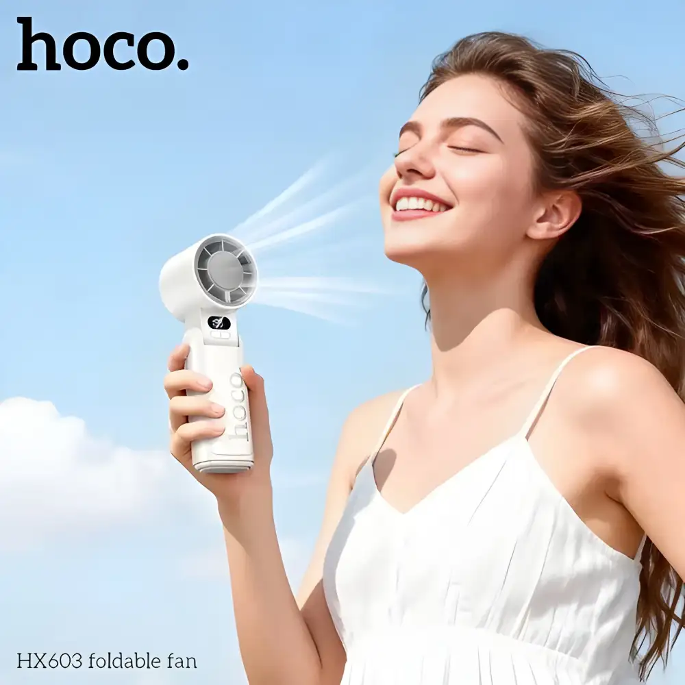 HOCO HX603 Handheld Foldable Cooling Fan HOCO HX603 rechargeable handheld fan usb charging port detail