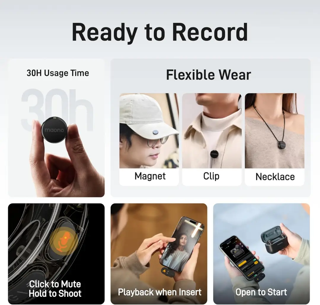 Maono Wave T5 wireless lavalier microphone in use during vlogging